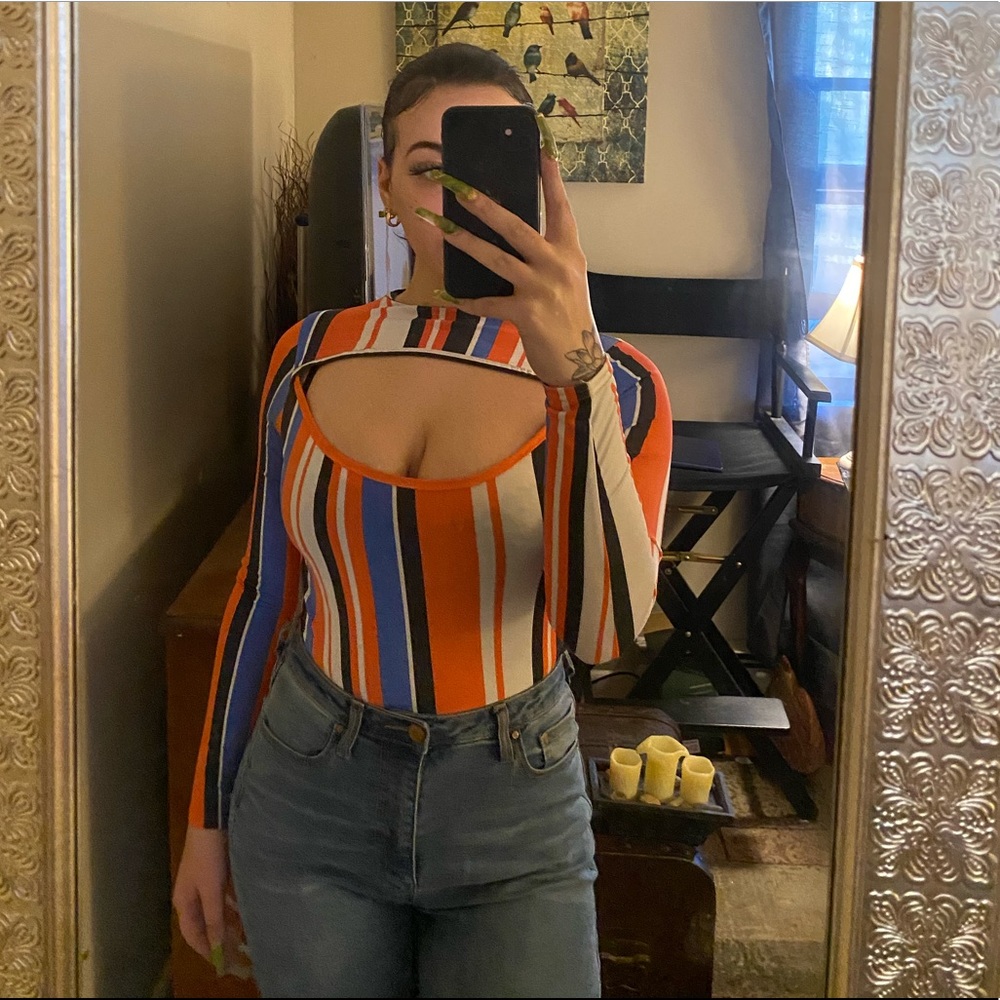 High waist striped bodysuit